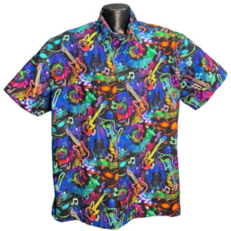 Neon Guitar Hawaiian Shirt- Made in USA- 100% Cotton